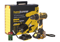 Дрель аккум. б/щ HCD1865, 18В 1BatterySystem, 2 акк. 2Ач, 65Нм, патрон 13мм, кейс Hanskonner