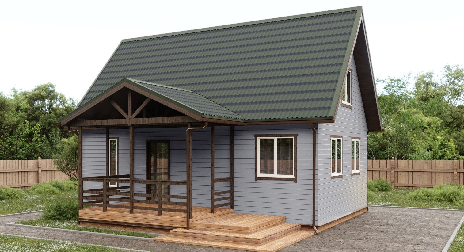 Крыша из ондулина глубокого зеленого цвета