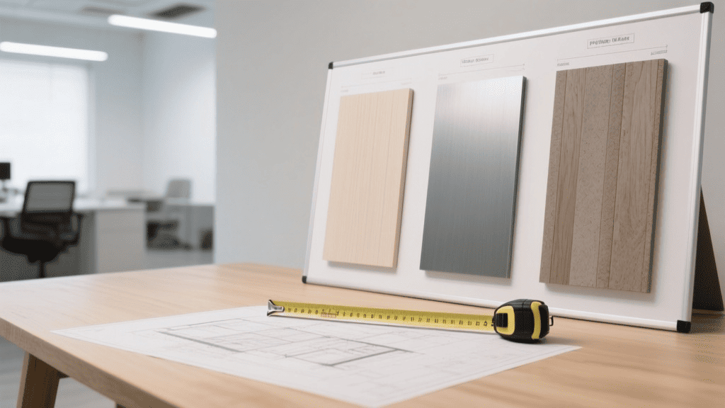 Стенд с тремя образцами сайдинга для сравнения